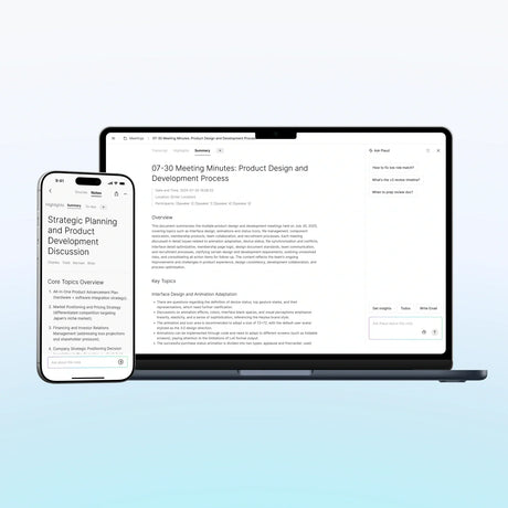 Screens of Plaud App 3.0 showcasing a clean UI and AI features like Ask Plaud and multidimensional summaries.